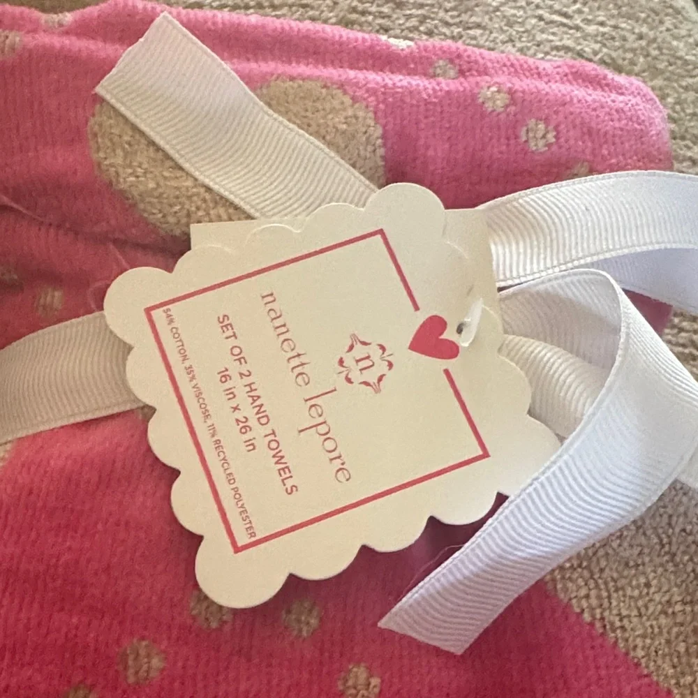 Nanette Lepore Pink and Cream Heart Hand Towels